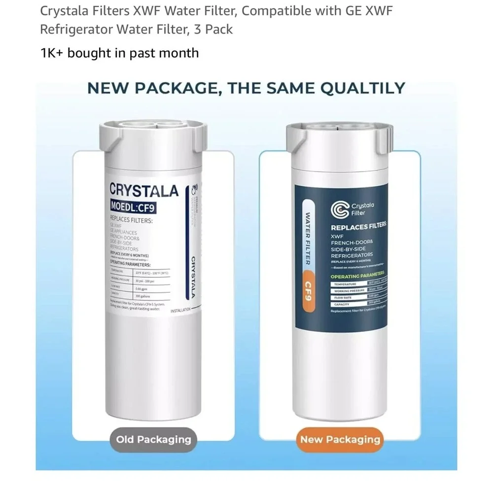 Crystala Filters XWF Water Filter, Compatible with GE XWF Refrigerator 3 Pack‎
